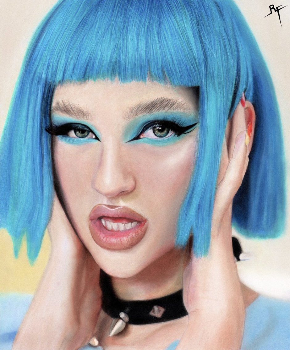 Lisa Anokhina in a blue wig