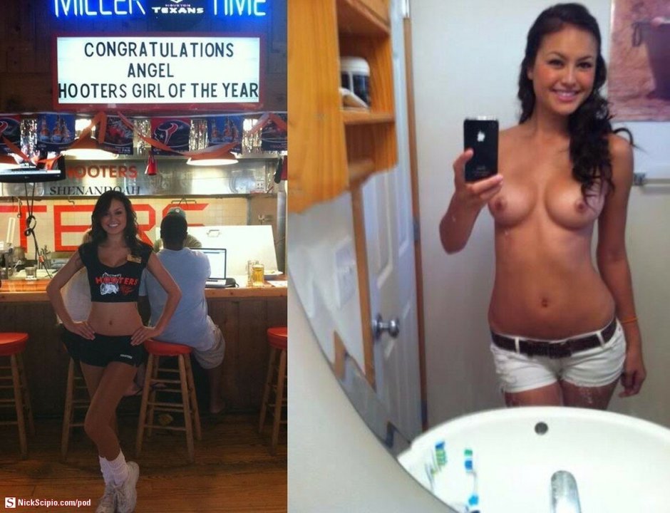 Hooters waitress with big breasts