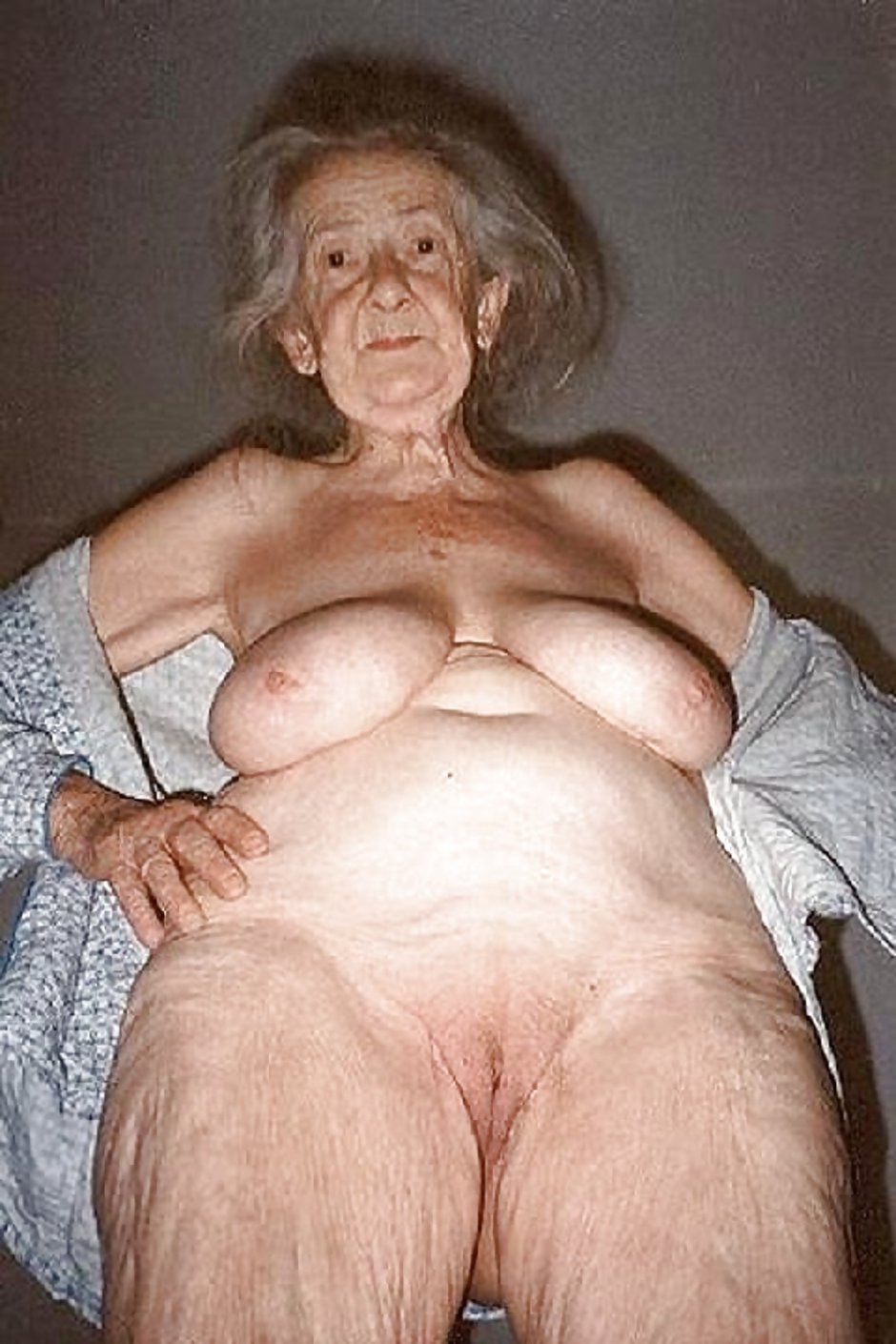 Huge hanging boobs of old women