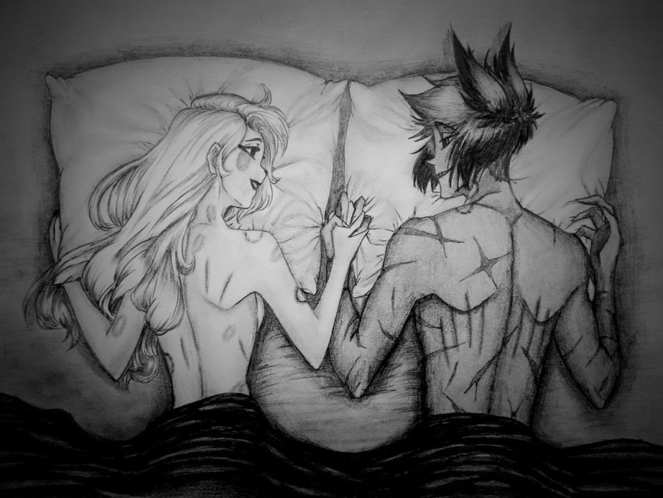 Charlie and Alastor Art in bed