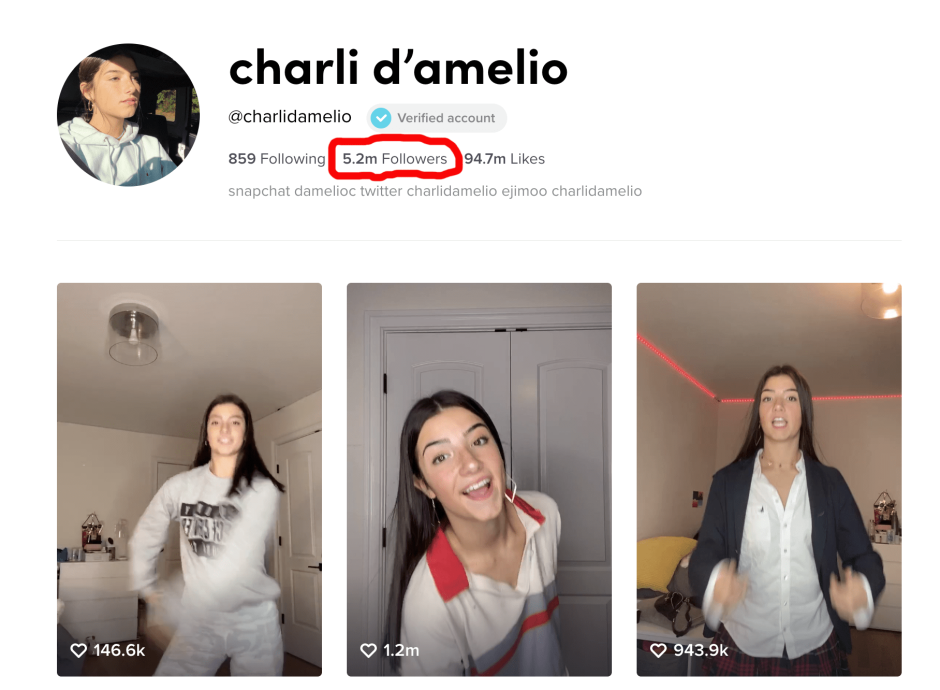 Charlie Damelio Tick current account