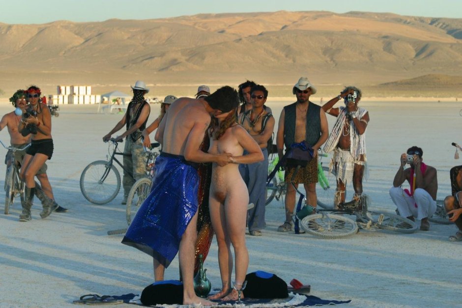 Men's party naked in nature