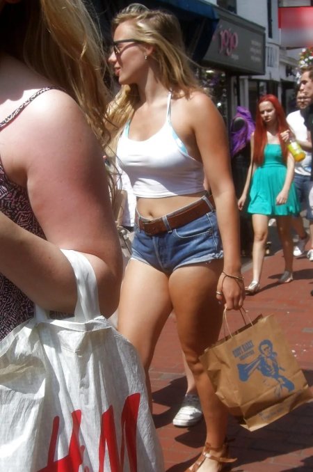 In transparent shorts public erotic