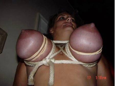 Stretched huge breasts