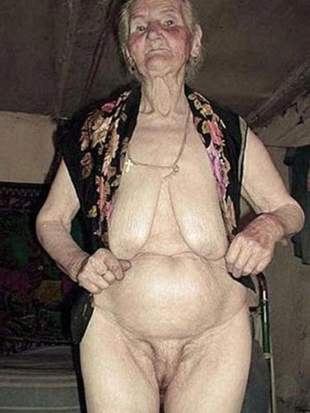 Naked wrinkled old woman