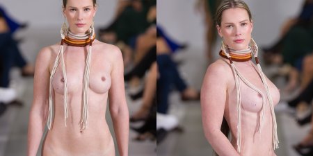 Fashion show with bare breasts