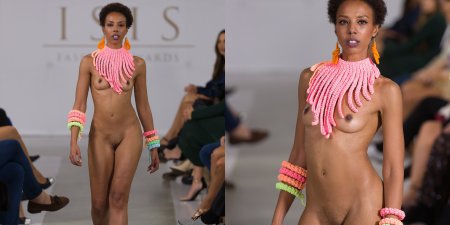Naked fashion model on the catwalk