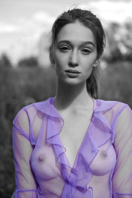 Girl in a blouse without bra