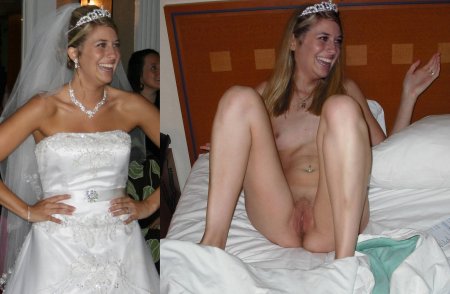 Naked bride in a wedding dress