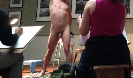 Naked man posing for artist