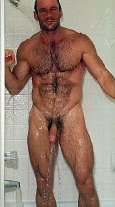 Naked hairy guys in the shower