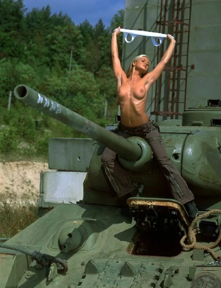 Naked girl on a tank