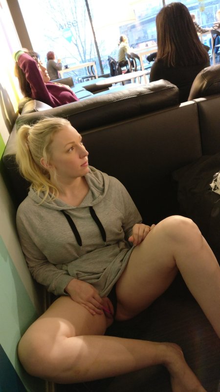 Girl flashing pussy in Office public