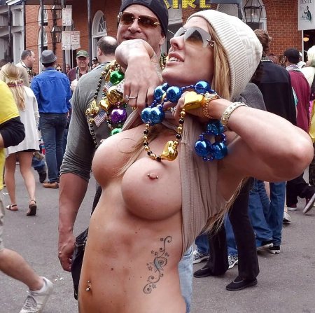 New Orleans Mardi Gras celebration boobs