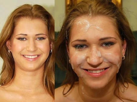 Faces of girls before and after bukkake