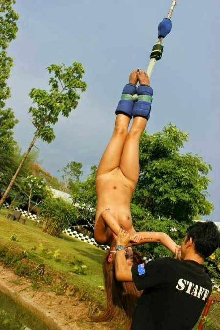 Naked women on a bungee