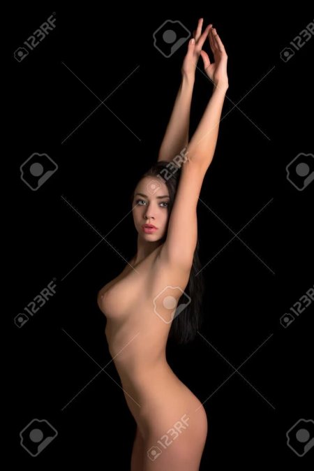 Naked girls with their hands up