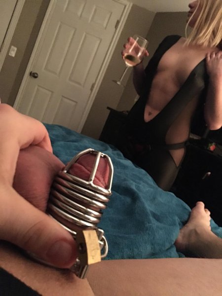 Femdom selfie chastity belt
