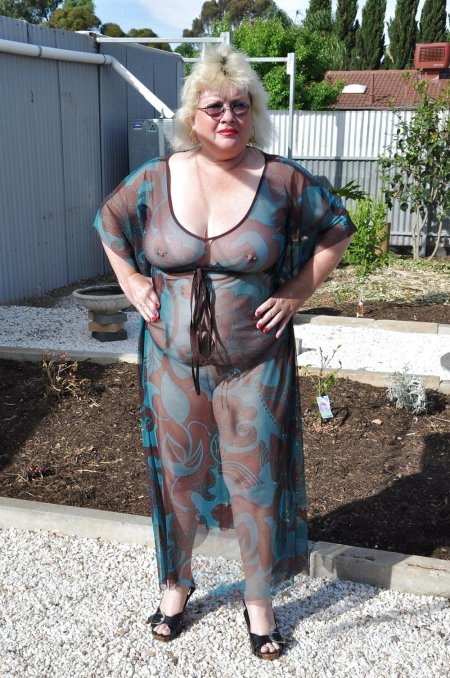 Old women in transparent clothes