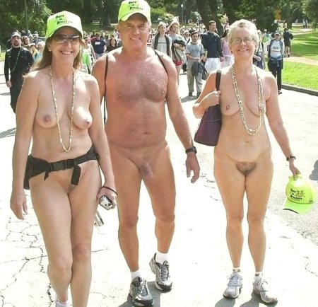 Older nudists at a festival