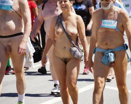 Hairy nudists in parade