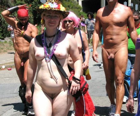 A parade of naked men and women