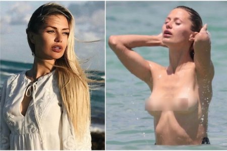 Victoria Bonya on the beach in Miami