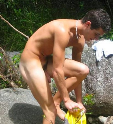Naked nudist guys in nature