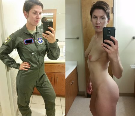 Military women in clothes and naked