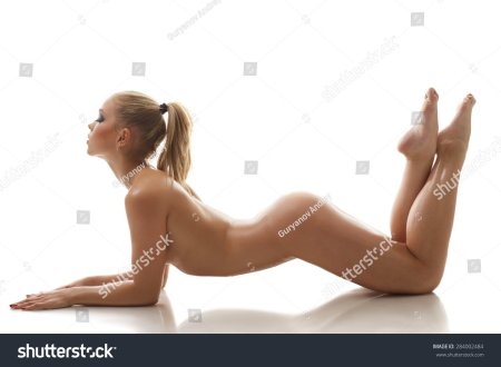 Naked posing on a white background