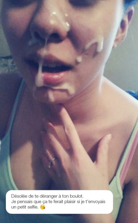 Selfie of a girl with cum on her face