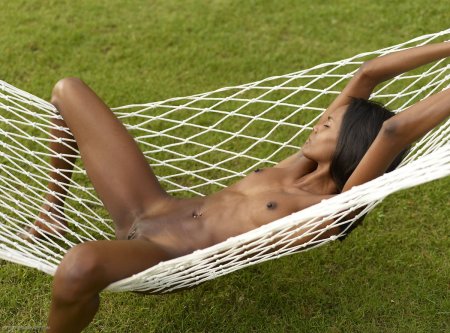 Girls without panties in a hammock