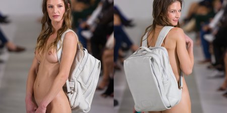 Naked fashion models on catwalk