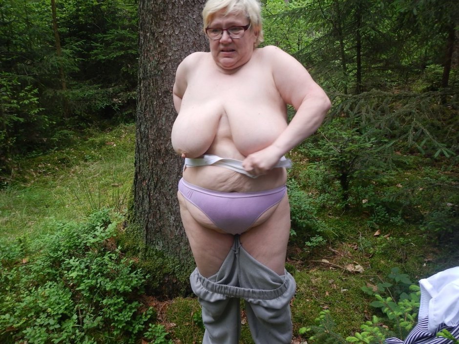 Naked elderly bbw in the forest