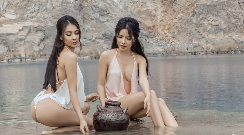 Naked bathes in a swamp