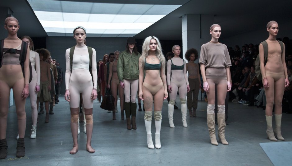 Absolutely naked models on the catwalk