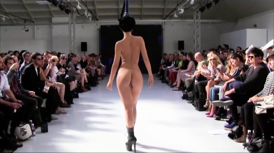 Naked fashion model on the catwalk