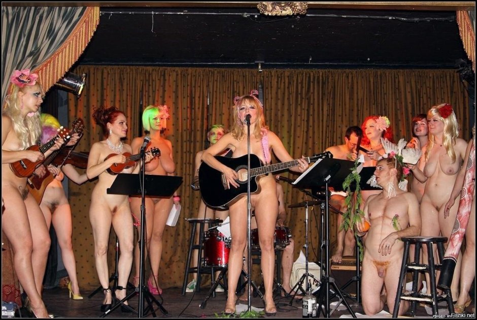 Naked musicians on stage