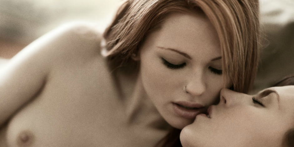 Passionate lesbian kiss