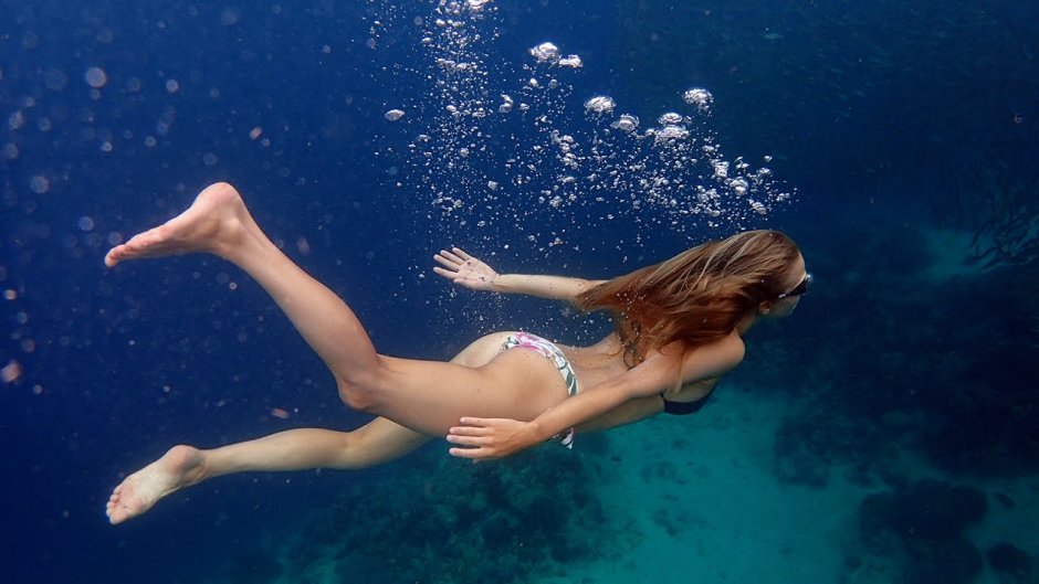 Swimming naked in the pool
