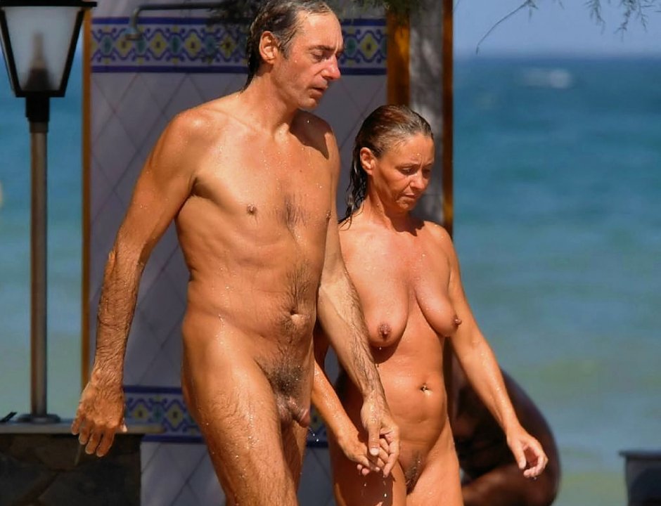 Beach Hot Mature Nude with a man