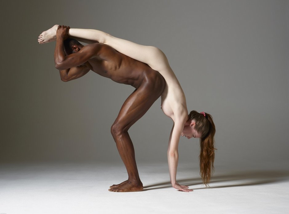 Naked women are engaged in gymnastics
