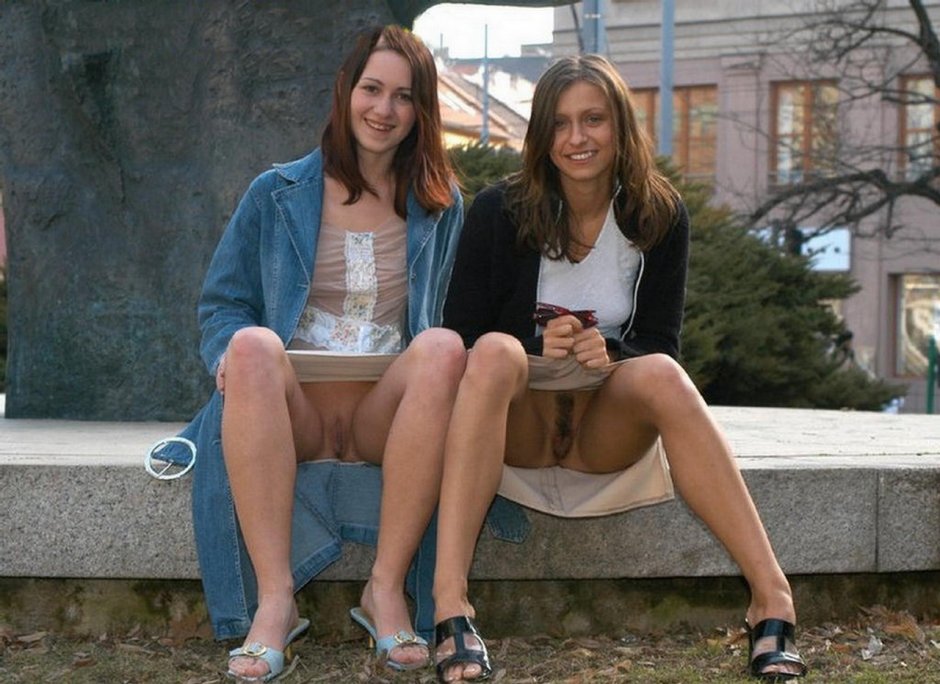 Three girls without panties