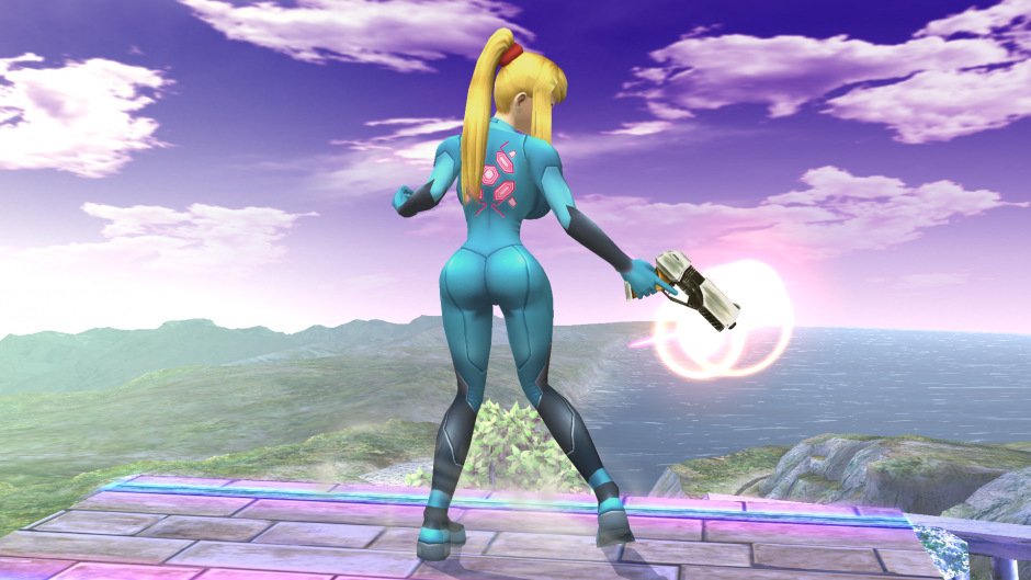 Naked breasts in a cyberpunk swimsuit