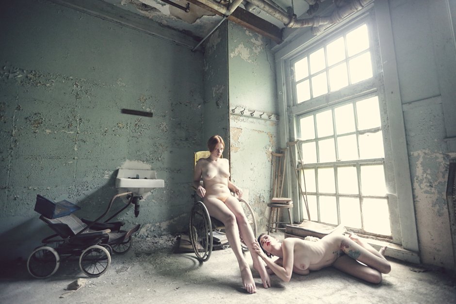 Naked in an abandoned hospital