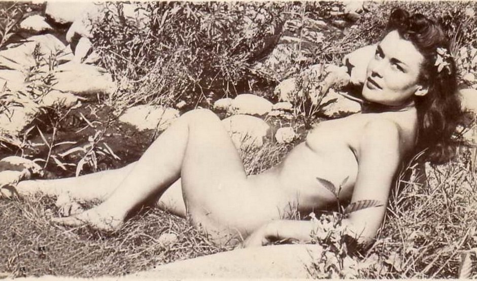 Retro young naked in nature