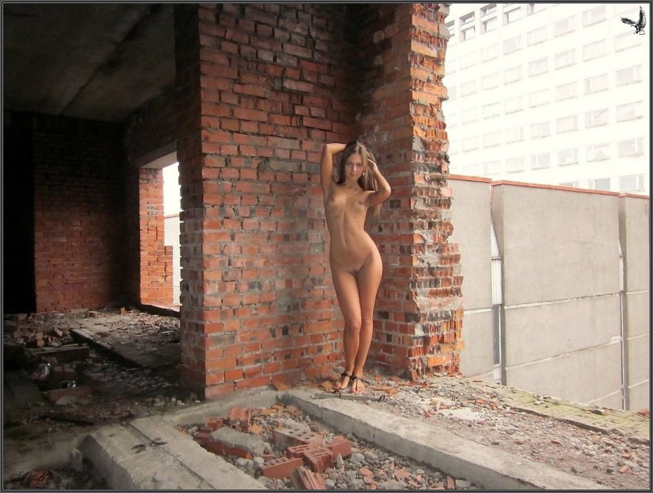 Photography nude at a construction site
