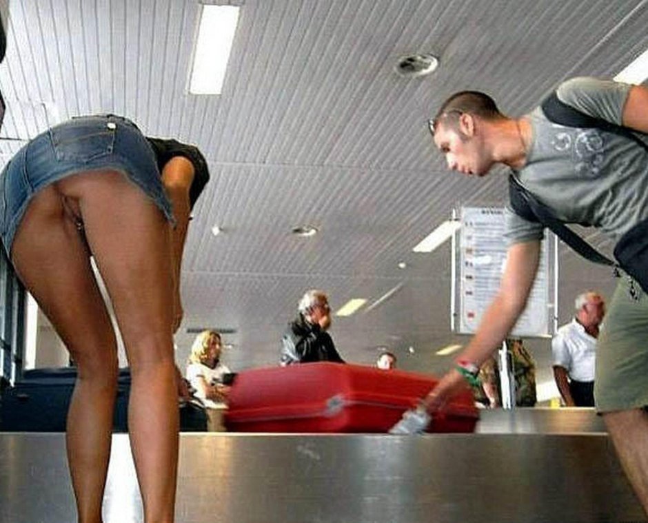 Girls without panties at the airport