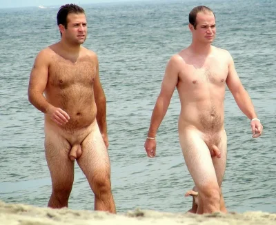 Голые волосатые мужчины на пляже