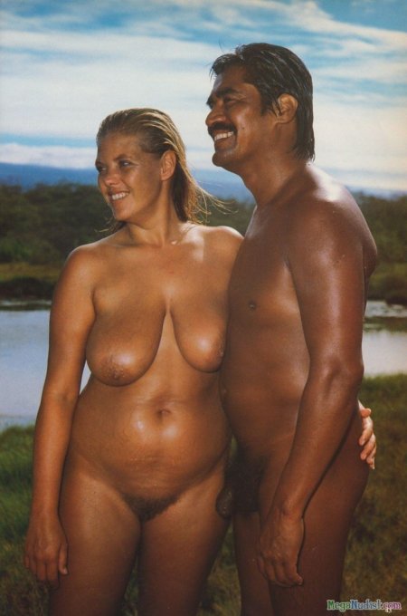 Nudist with a retro boy